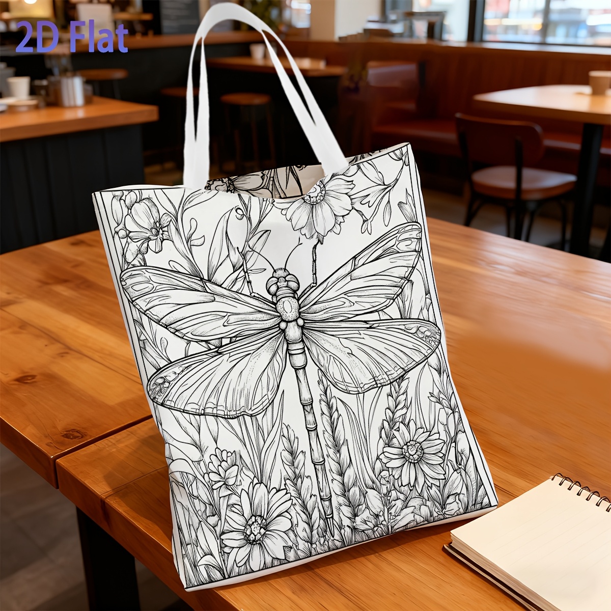 TEMU 1pc Women's Shoulder Bag With Dragonfly Line Art Print - Minimalist Suitable For Shopping, Parties, Daily Use, Machine Washable Bag For Casual