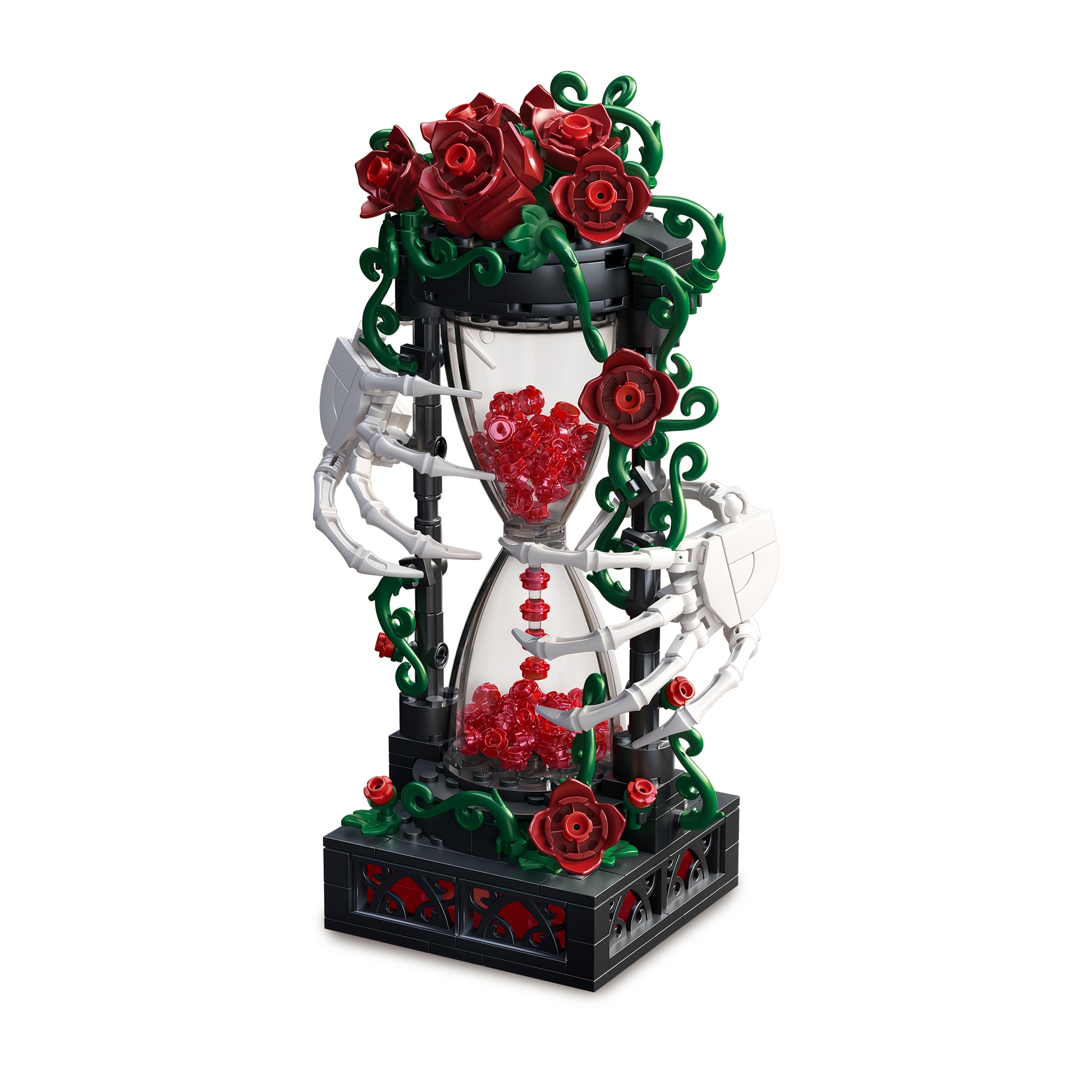 Skeleton Hourglass Rose Block Eternal Flower Gothic Style Creative Decoration Assembled Block Model High Value Table Decoration Gift