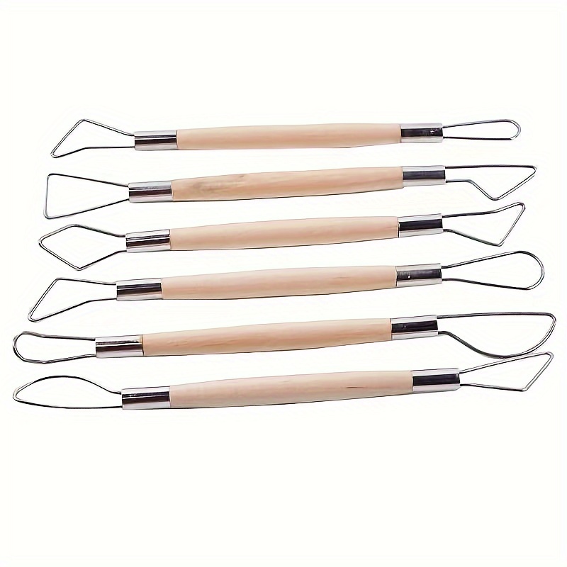 

6-piece Wooden Pottery & Clay Sculpting Tool Set - Non-electric, Durable Carving Knives For Diy Craftsmen