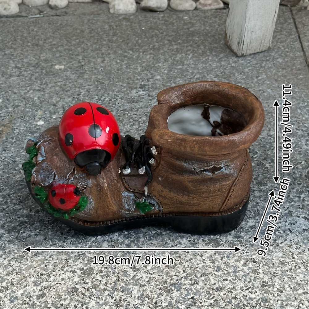 Image of 1pc Resin Shoe Planter, Outdoor Planting Shoe Planter, Ladybug Hedgehog Shoe Planter. Garden Planter Decoration, Suitable For Small Plants, Succulents, And Bonsai Gardening Gift,home Decor