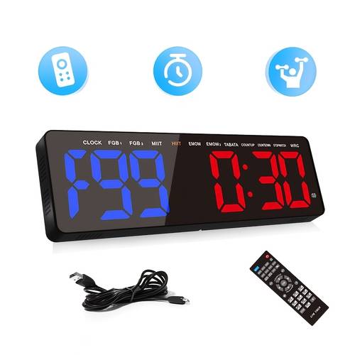 1pc 16 inch large screen timer with 1 remote 8 fat burning training 3 level brightness adjustment usb powered durable plastic construction a remote timer competition timer fitness training reminder