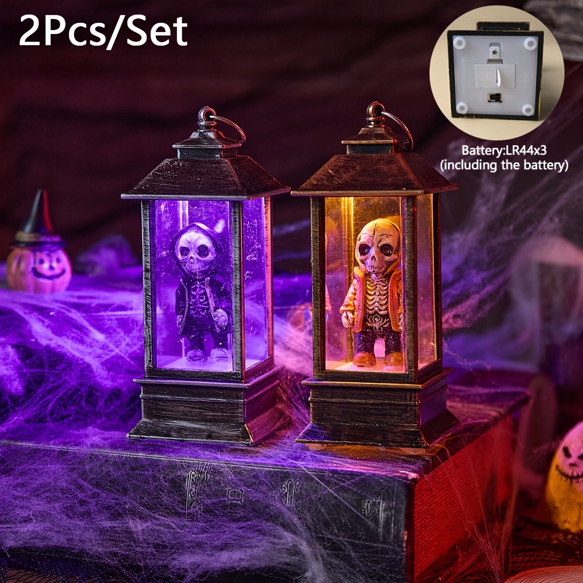 Image of 2pcs, Orange Black Retro Wind Lantern, Halloween Decor, Battery Operated, Halloween Lights, Handheld, Hanging, Halloween Party Decorations, Event Party Supplies (including ),for Christmas, Halloween