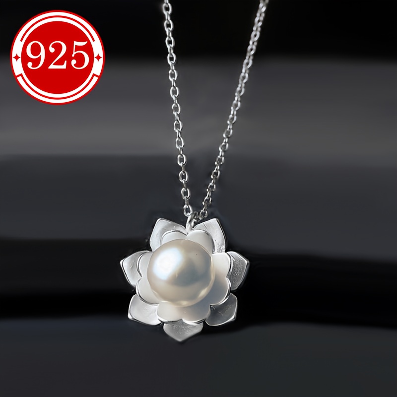 925 Silver Freshwater Pearl Flower Pendant Necklace