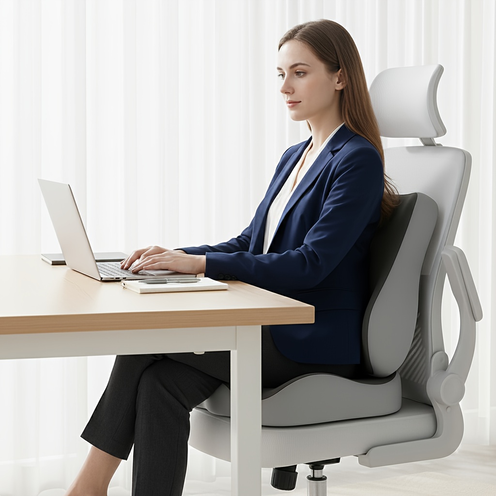 Ergonomic Memory Foam Seat Cushion and Lumbar Support Pillow Set | Slow Rebound, Medium Soft Firmness, Suitable for Office Chairs, Cars, Wheelchairs |, Grey, Polyester, ELHIVE - Image 10