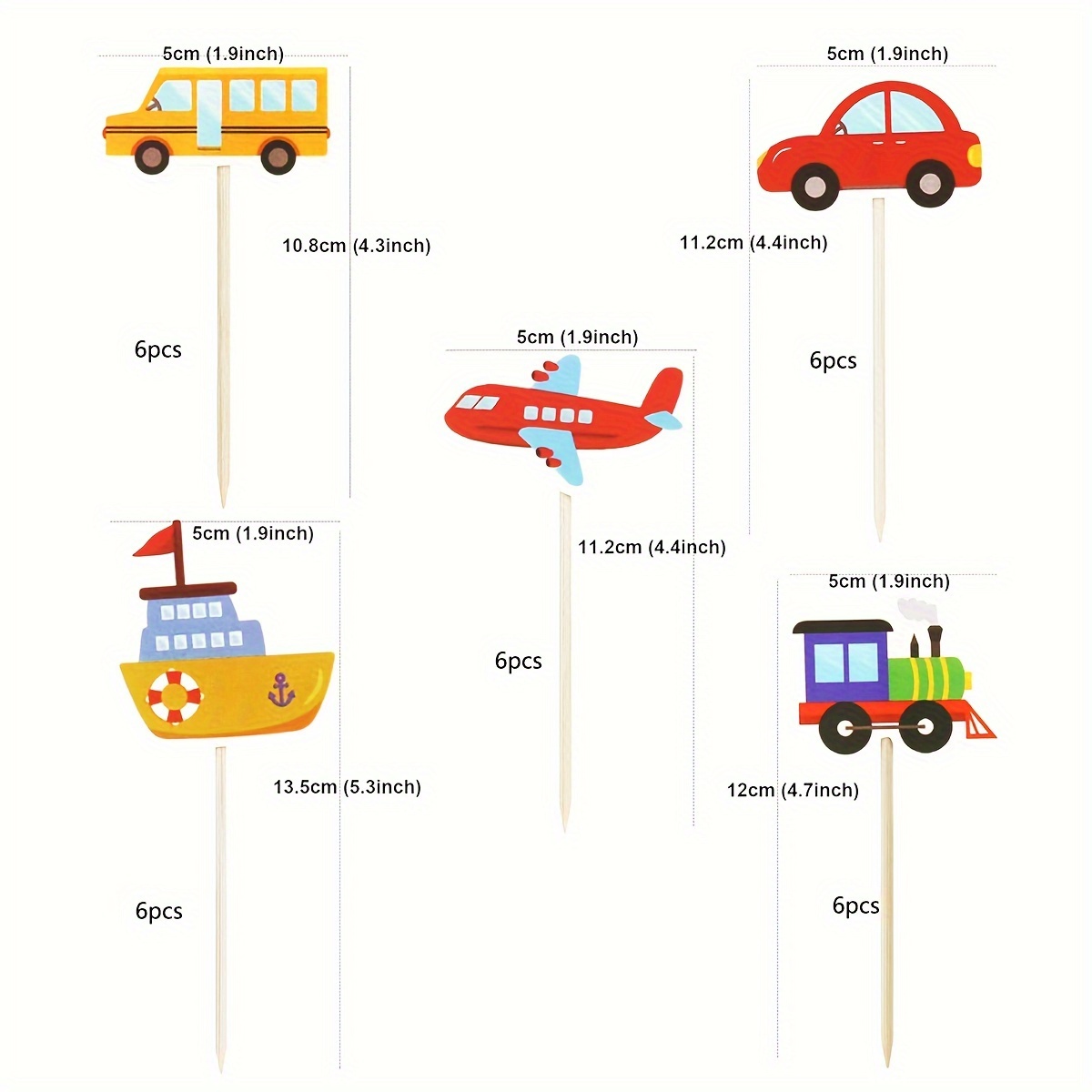 Image of 30pcs Of Transportation-themed Cake Toppers Featuring And Trains For Birthday Party Decorations