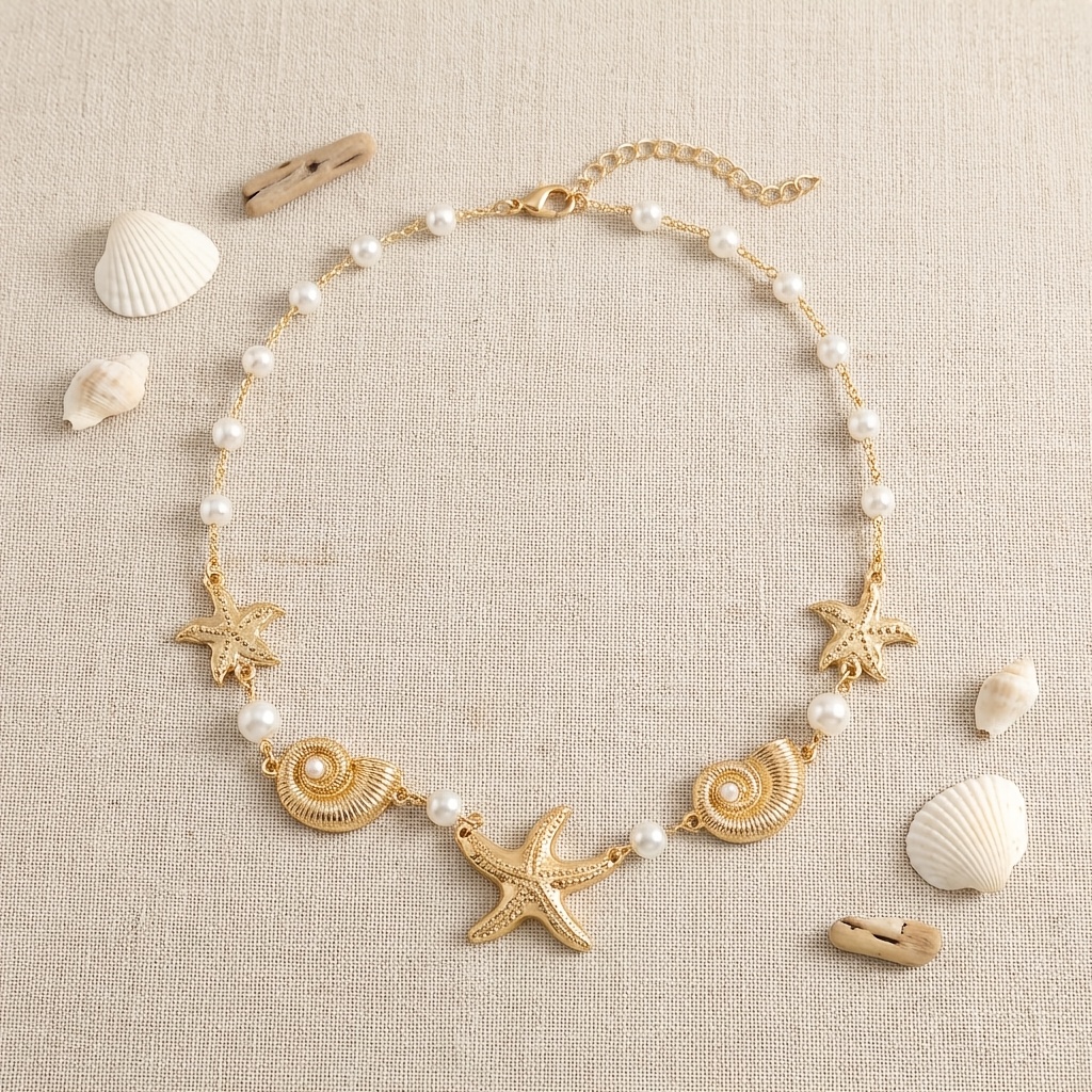 Women's Ocean Holiday Style Conch & Starfish Pendant Necklace