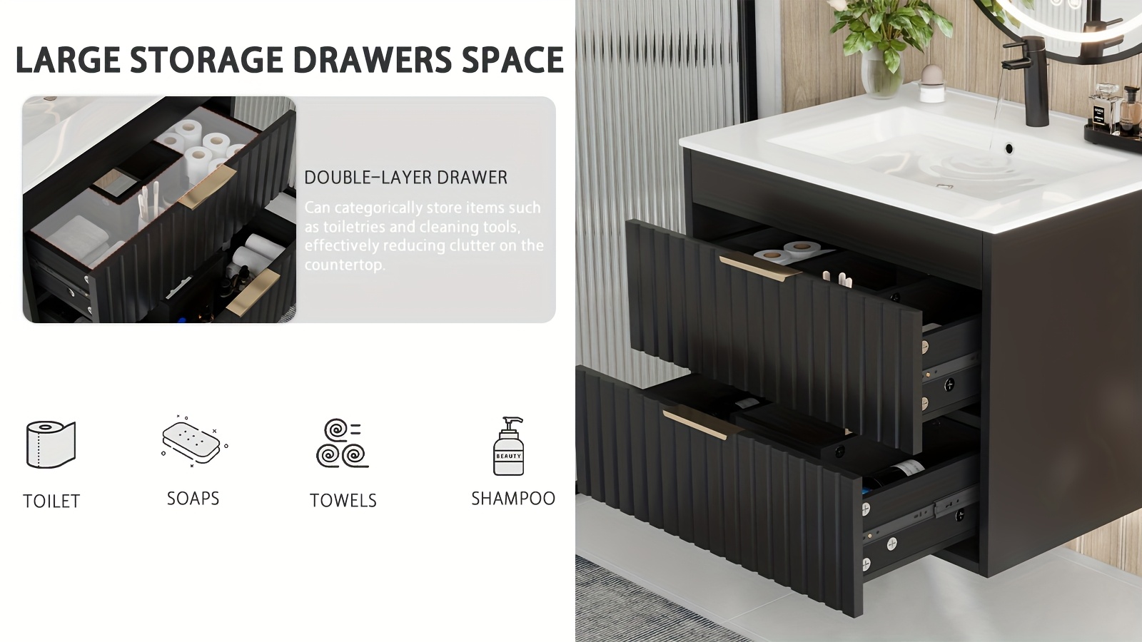 Wall Mounted Floating Bathroom Vanity - Modern Storage Cabinet with Ceramic Sink 16 Wall Mounted Floating Bathroom Vanity Ceramic Sink