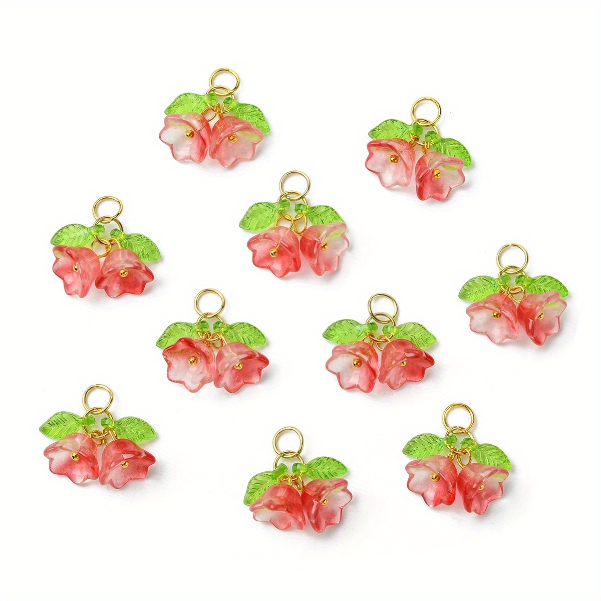 10 Double-Colored Glass Wind Chime Flower Pendants for Jewelry Making