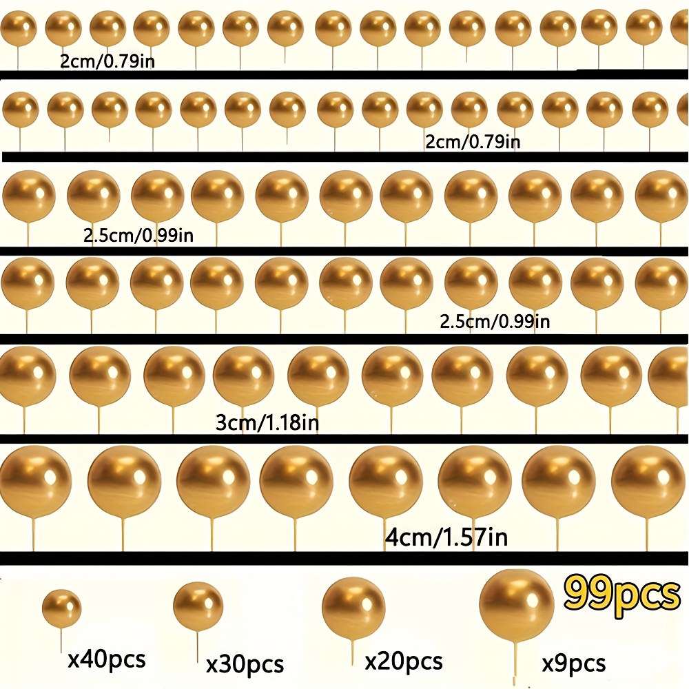 E-shop 99-teiliges Golden Glitzer Kuchen-Dekorationsset mit 3 Größen (Groß, Mittel, ) – Luxuriöse Glänzende Kugelperlen & Etagenball-Topper für
