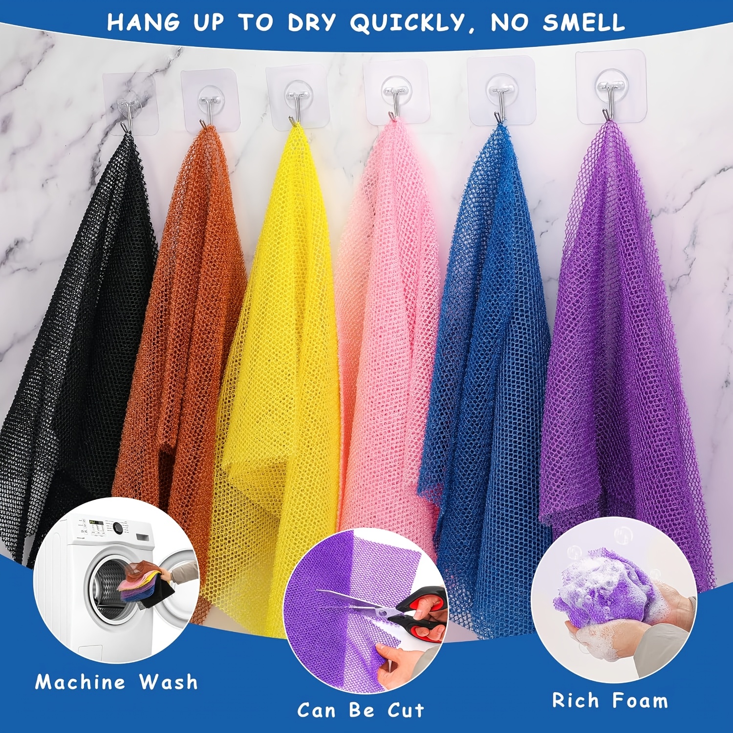 Long Rectangular Bath Loofah Net for Back Scrubbing