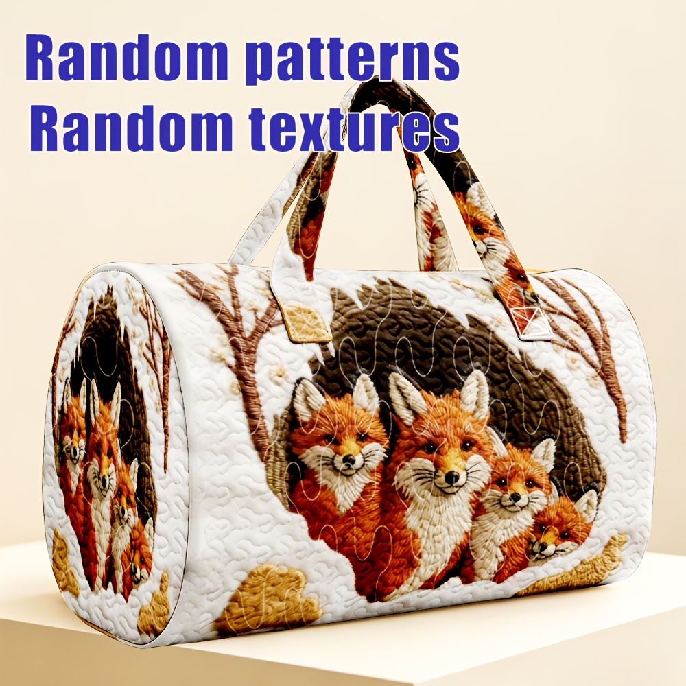 TEMU 1pc Woodland Pattern Quilted Boston Handbag, Forest Theme, Forest Animal Rustic Style Travel Tote Bag, Suitable For Love Foxes And Woodland