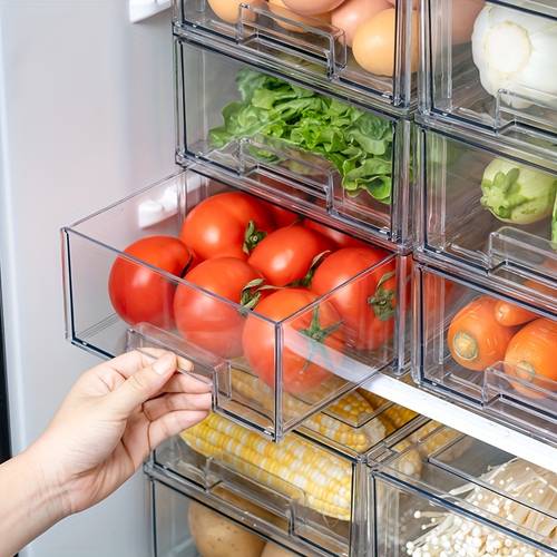 household refrigerator storage boxes drawer type egg storage containers for kitchen grade transparent plastic airtight large capacity and thickened plastic storage boxes with drainage function for kitchen food storage