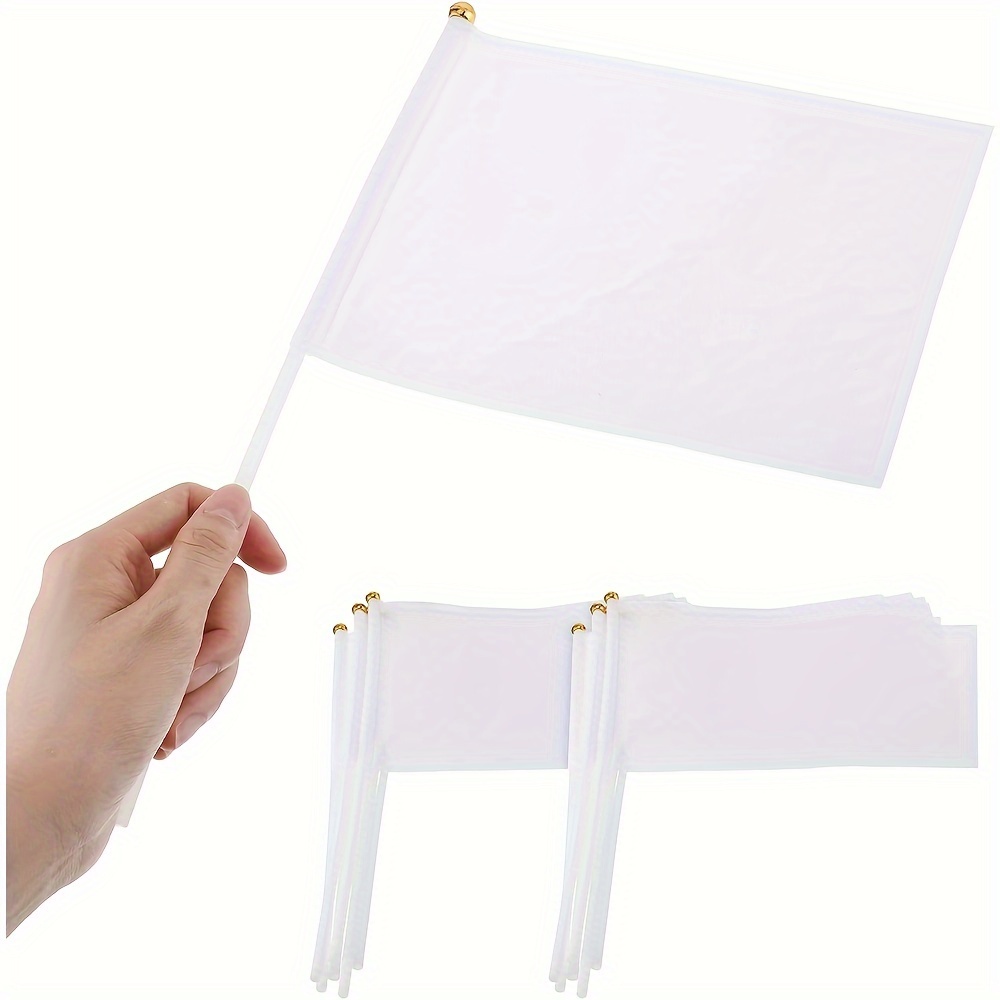 

50pcs White Small Mini Flags Bulk Sublimation Blank Flags Solid Plain White Flag Hand Held Diy Miniature Flags On Stick For Garden Car Parades Grand Opening Birthday Wedding Party Events Celebration