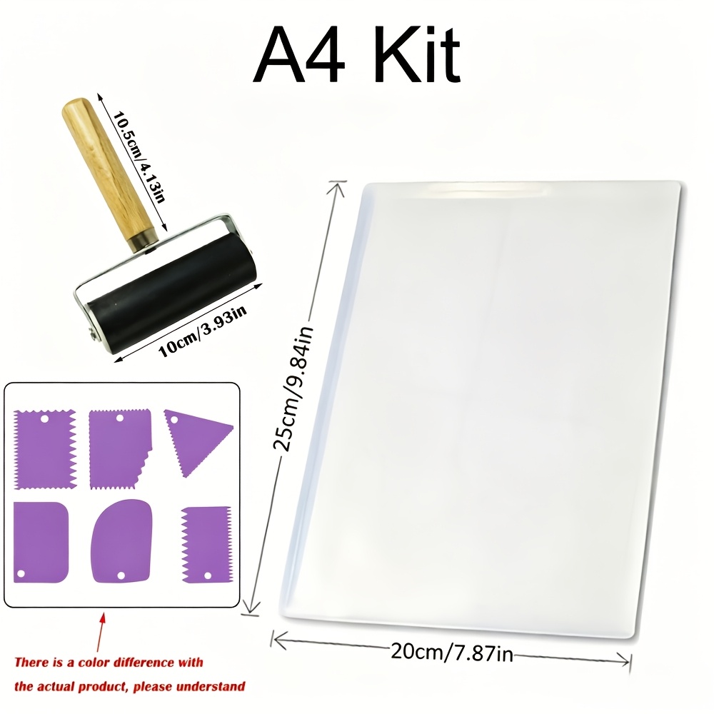 TEMU 1 Set A4/a5 Printing Set - Gel Printing Plate, Roller, Pattern Making Tool - Handicraft, Business Card Printing, Diary And Scrapbook