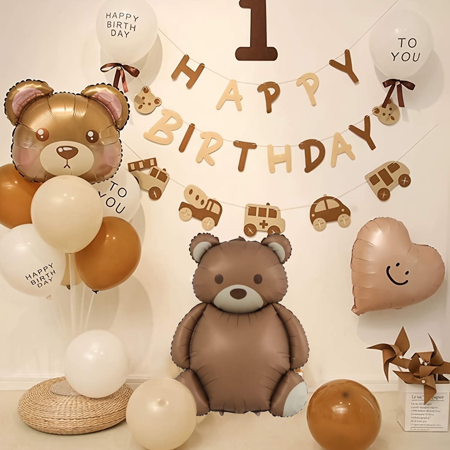 

6pcs Set Of New Frosted Coffee, Brown Bear, Cream, Love, Birthday Theme, Party Decoration, Aluminum Film Balloons