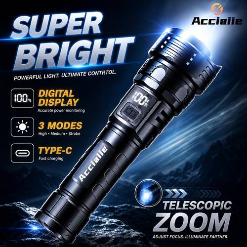 larawan ng item super na flashlight na may , power type-c na pag-charge, kasama ang data cable, panlabas at portable