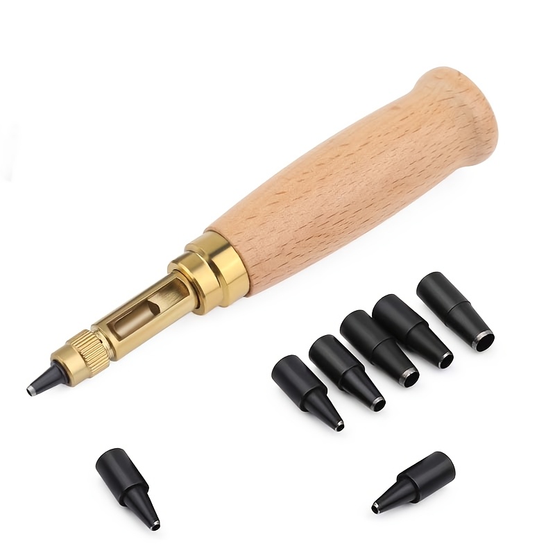 

Leather Hole Punch Set, Adjustable Screw Punch Tool, 6 Tip Sizes, With Wood Handle, For Leather Craft, Sewing, Bookbinding, Paper & Wood Crafting