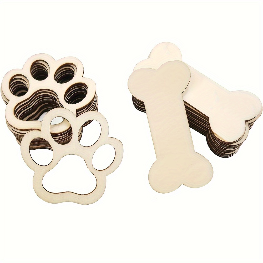 

24-pack Wood Dog Paw & Bone Cutouts - Unfinished Wooden Ornaments For Diy Crafts, Painting, Gifts, Home Decor, And Custom Pet Name Projects For Dog Owners And Pet Lovers