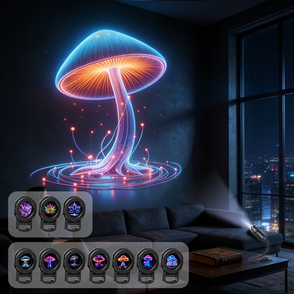 TEMU Usb Lamp, Led Colorful Mushroom Projection Lamp, Atmosphere Lamp, Plug-in Bedside Lamp, Bedroom Headboard Decoration Lamp, Popular Photo-taking
