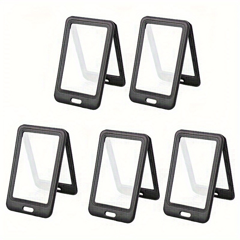 

5pcs Id Badge Holder With Double Sided Window Vertical Hard Plastic Black Protective Bag For Office School Id Credit Card Induction Key Card
