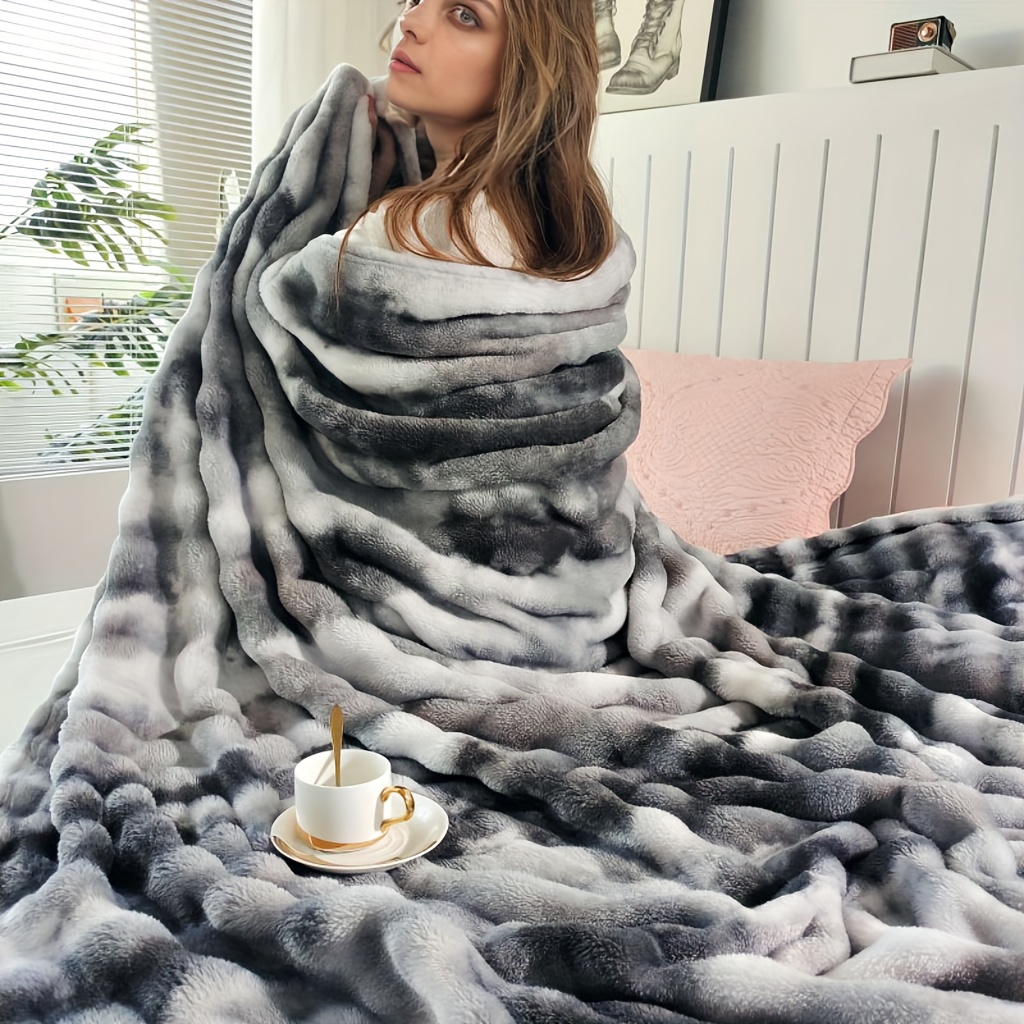 

- Rabbit Fur Blanket - Tie-dye , & , Washable For , Bed,