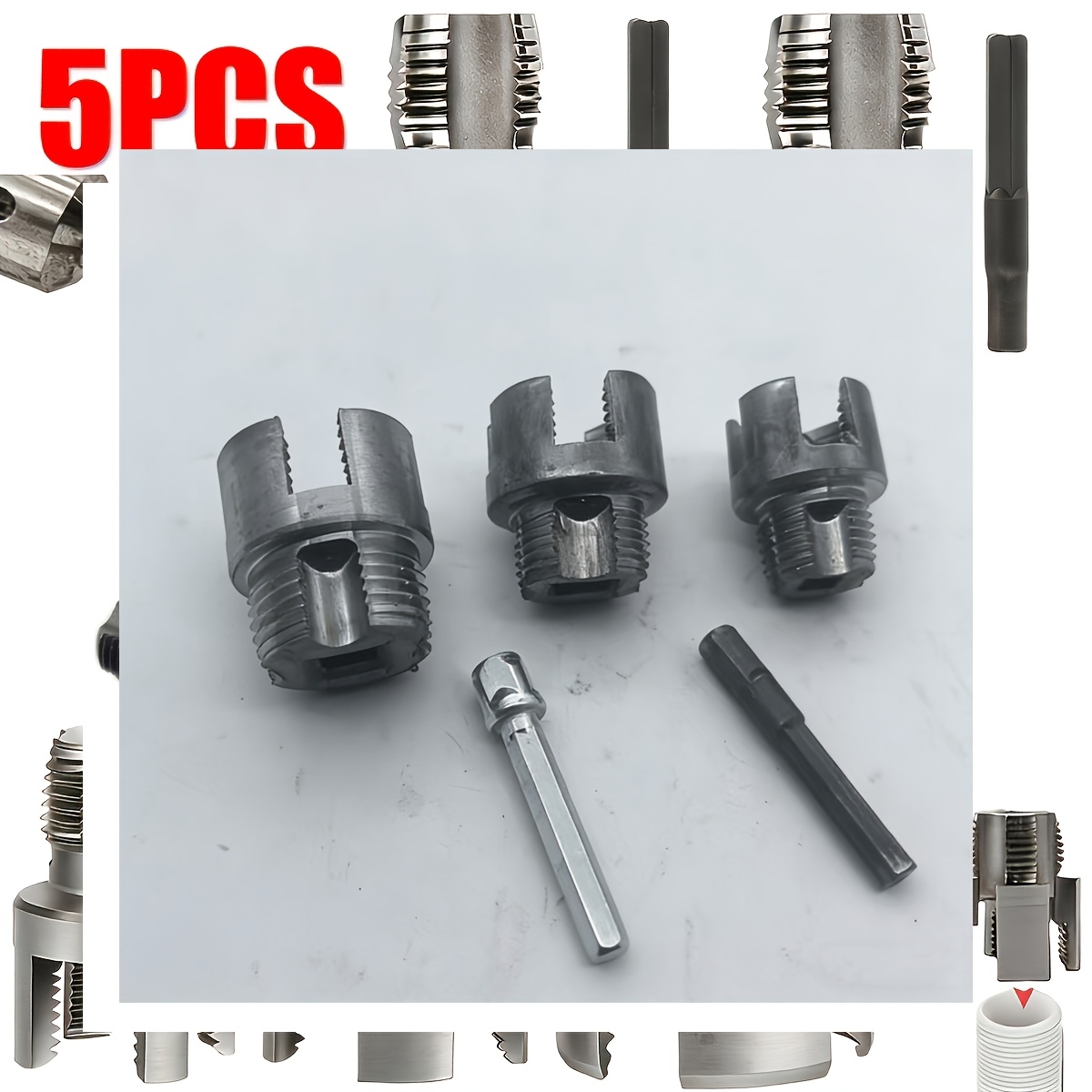 TEMU Set di 5 robusti utensili per filettare tubi / Strumento completo per filettatura ed esterna per tubi - Misure 1/2", 3/4", 1" Pi羅 2 per uso