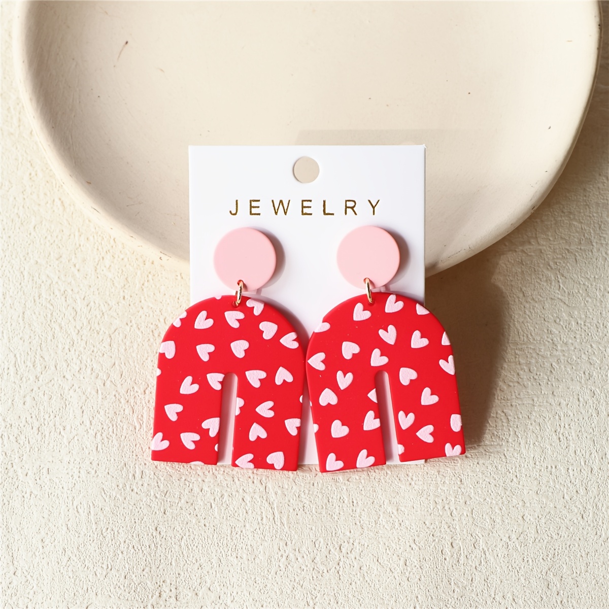 

1 Pair Valentine's Day Heart Print Red Acrylic Earrings For Women – Cute & Sexy Design, Stainless Steel Posts, Parties & Casual Attire, Cute Earrings