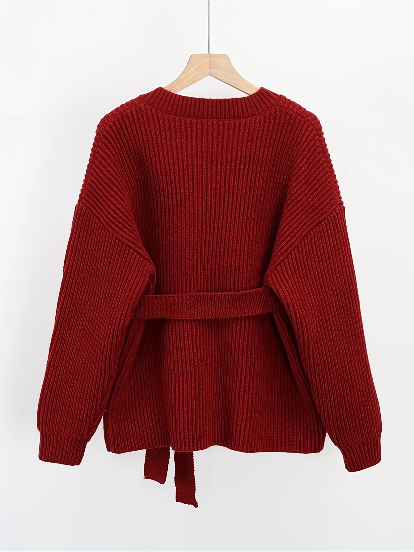 roter damen cardigan verstellbarem bund dekorativen knöpfen Temu