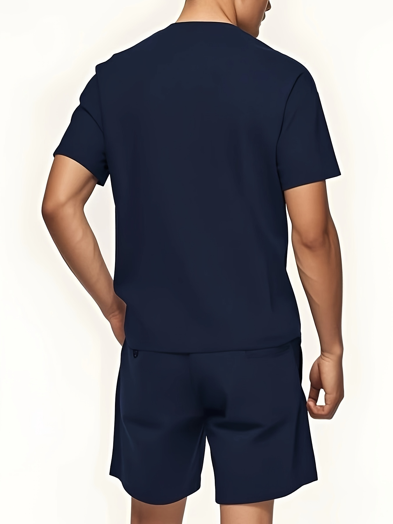 Paris Gradient Letter Print Men's Two-Piece Set: Crew Neck Short Sleeve T-Shirt and Drawstring Shorts Summer Casual Sportswear