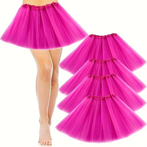4-teiliges tutu-rock-set - süß und flauschige party-kleider für frauen - leuchtend rosa und lila tüll-röcke, für kostüme, hochzeiten, geburtstage oder lockere outfits, polyester-mischgewebe, handwaschbar, party-bekleidung | verspielte stil | polyesterfaser