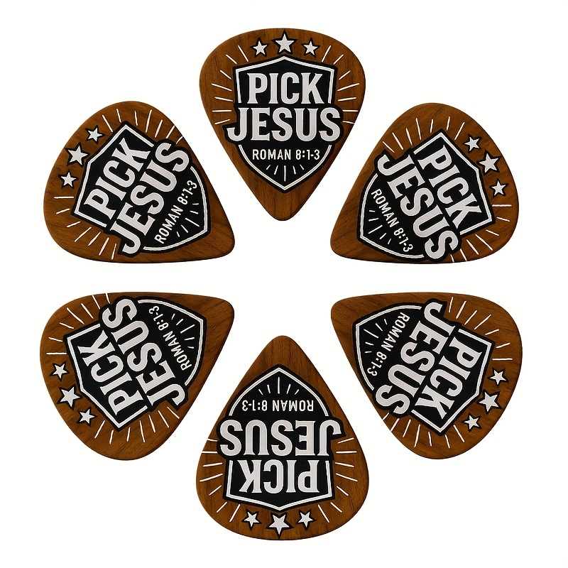 TEMU 6pcs High-quality Religious Guitar Picks, An Excellent Choice For Guitar Enthusiasts, Portable And Convenient, Includes A Storage Case, Clear
