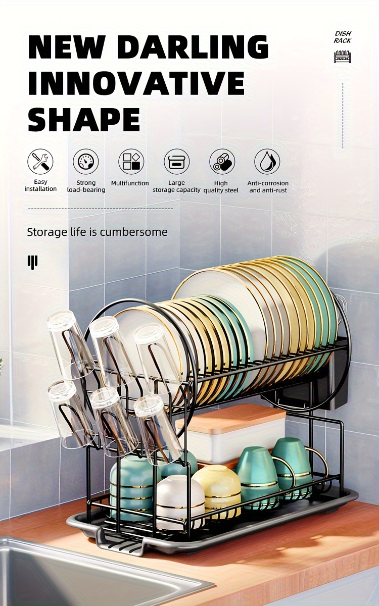 a   of two layer drying innovative storage rack a multifunctional large capacity shelf for the kitchen minimalist decor detachable and easy to   black Product details 0