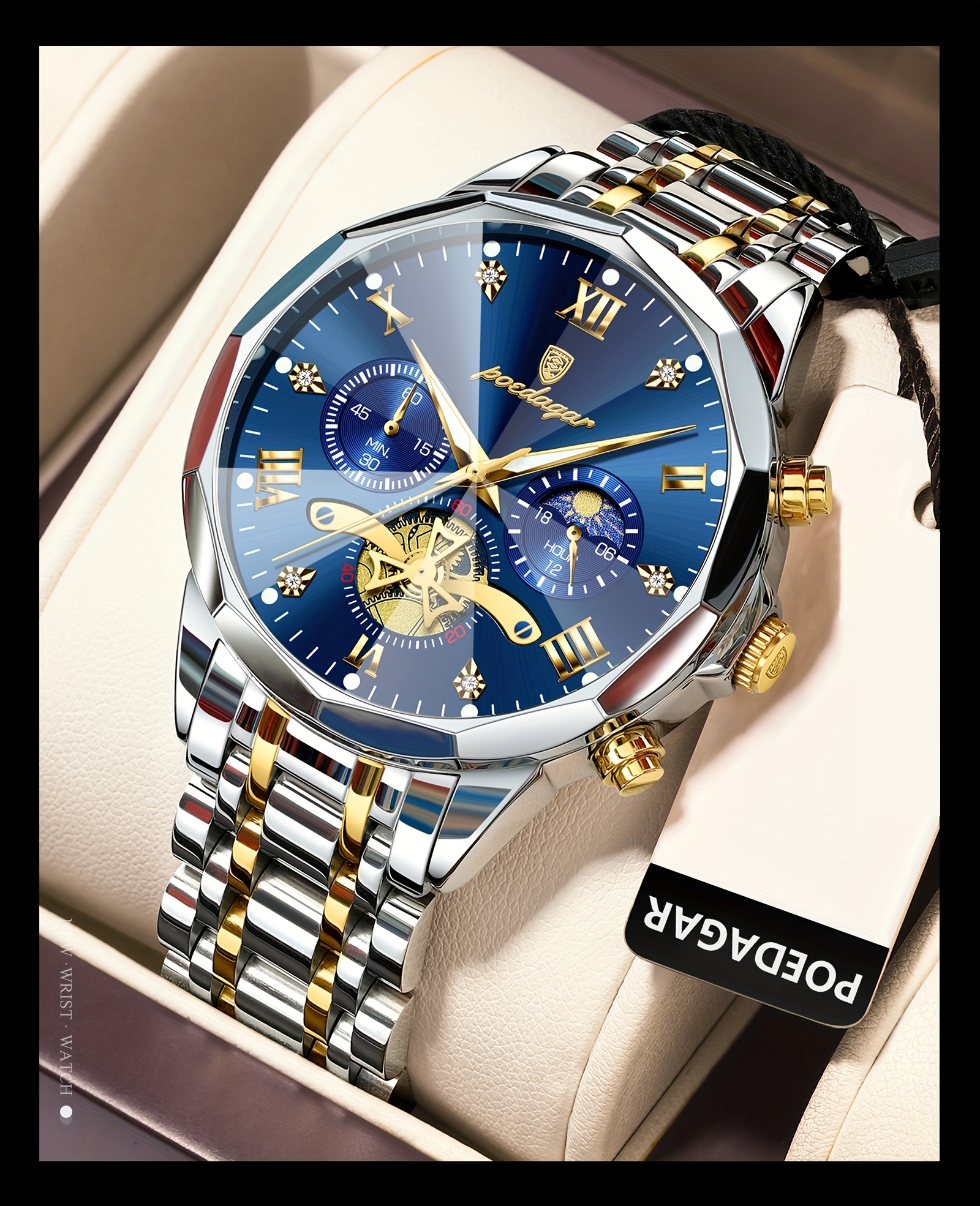   mens luxury watch waterproof luminous chronograph wristwatch with calendar stainless steel korean style quartz watch suitable for swimming daily wear ideal gift for christmas fathers day 3atm Product details 13