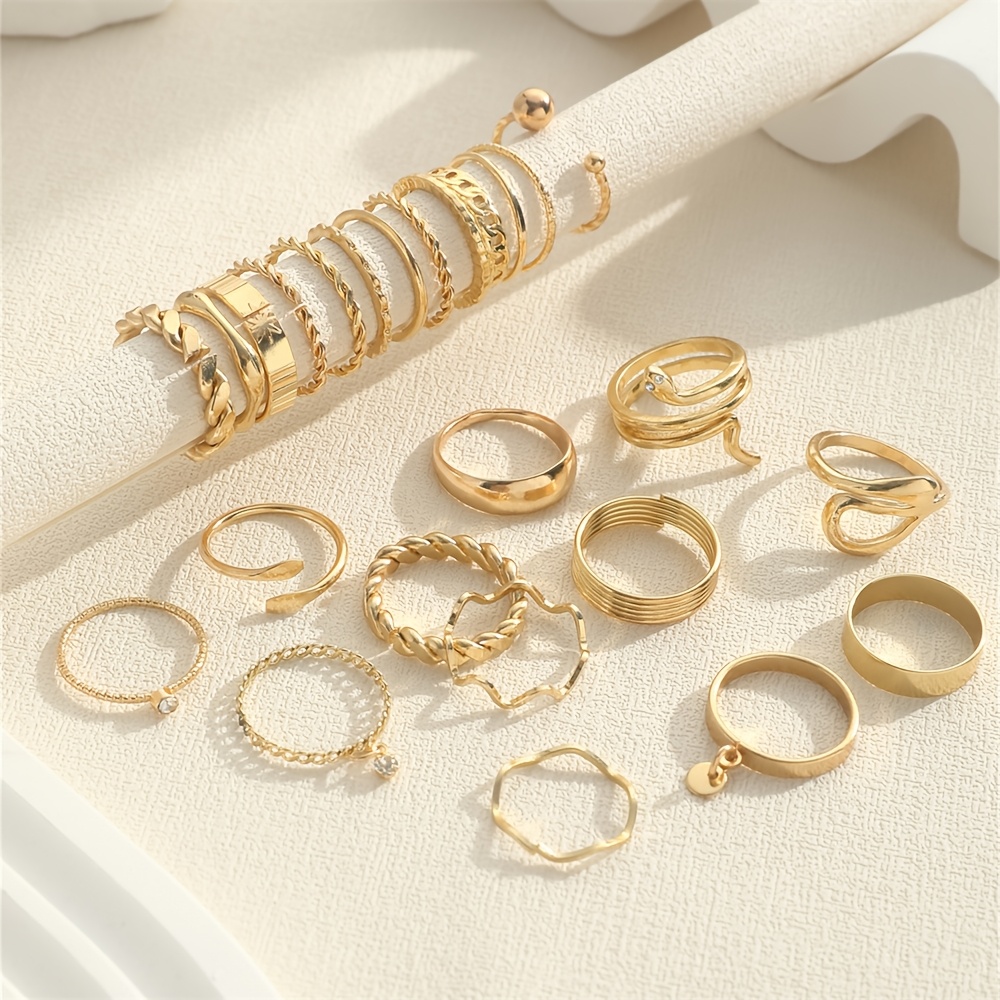 24pcs Alloy Iron Ring Pendant Rhinestone Ring Set