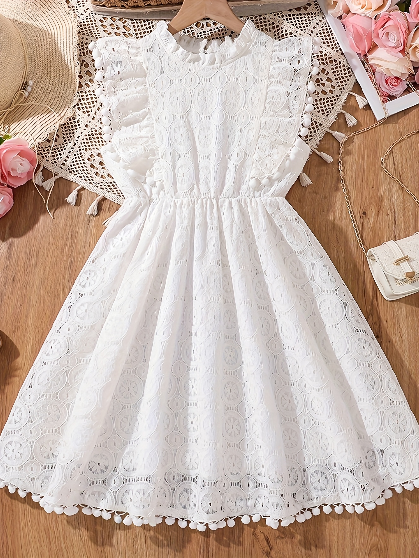 white lace princess dress girls knee length summer - Temu Chile