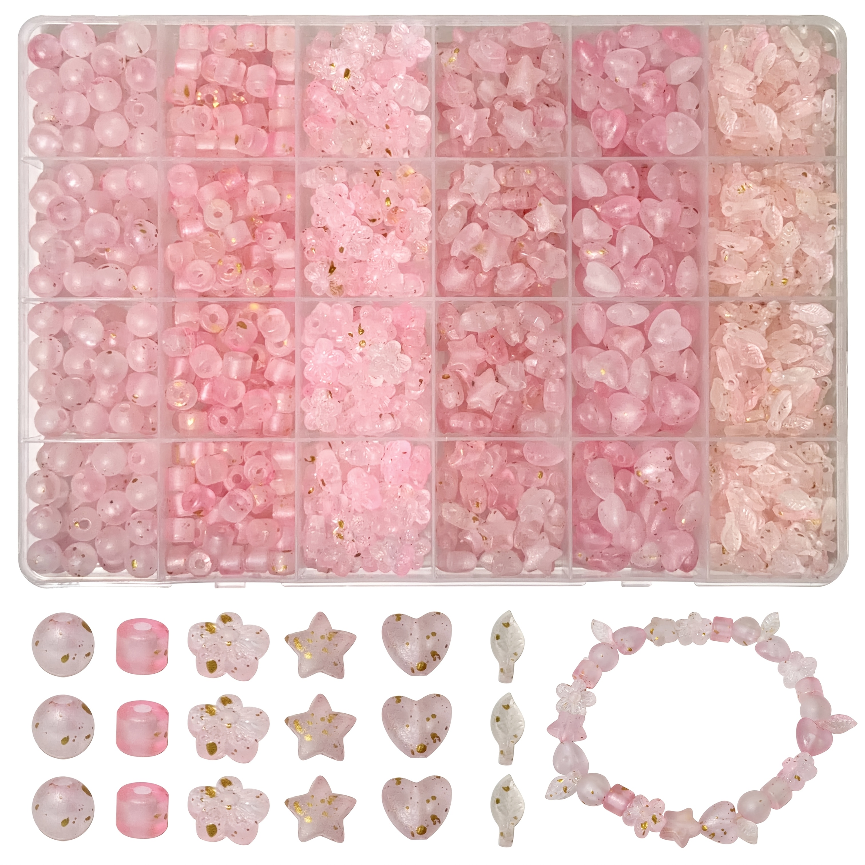 E-shop 980-teiliges Schmuck-Set mit rosa, lila, blauen sternförmigen & herzförmigen & runden Perlen & kleinen blütenförmigen & blattförmigen &