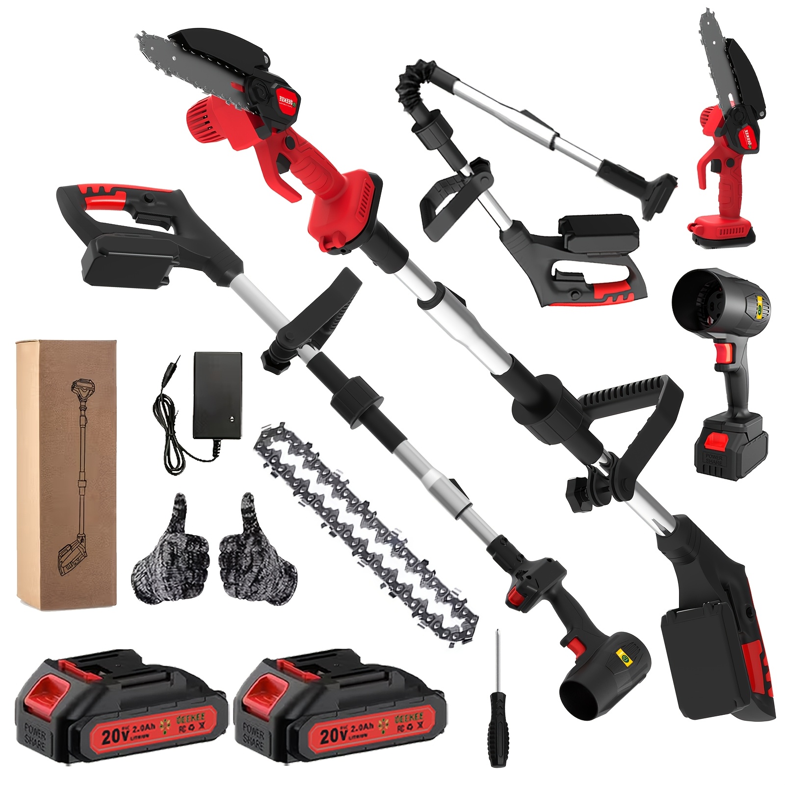TEMU 6-inch Cordless Electric Pole Saw For Tree Trimming, 3-in-1 Telescopic Folding Pruning Saw And Leaf Blower, With 2 Batteries And Mini Handheld