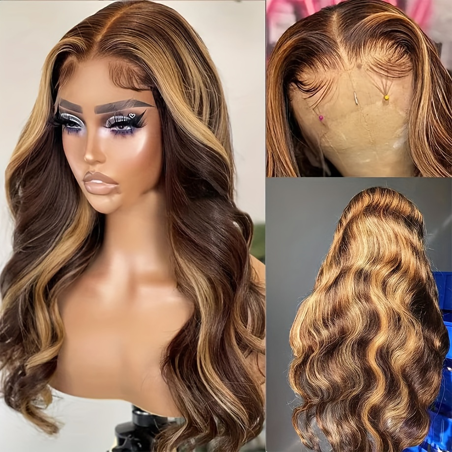 

Blonde Highlight Wavy Lace Front Human Hair Wig Hd 4x4 Lace Closure Human Hair Wig Women Glueless 4/27 Wig