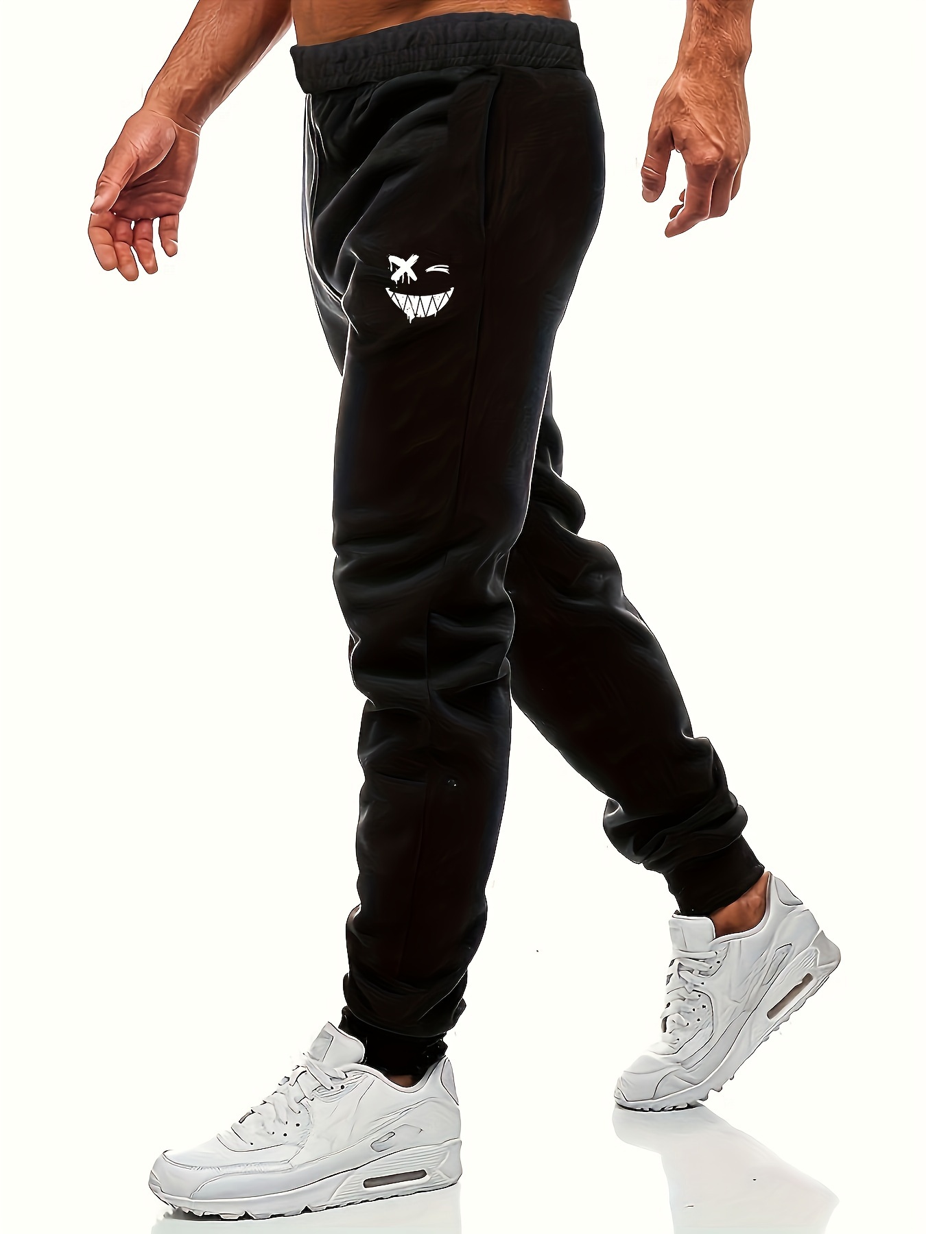 Artı Boyutlu Erkeklerin Grimace Baskılı Joggers Moda Rahat Spor Dış Mekan Pantolonları