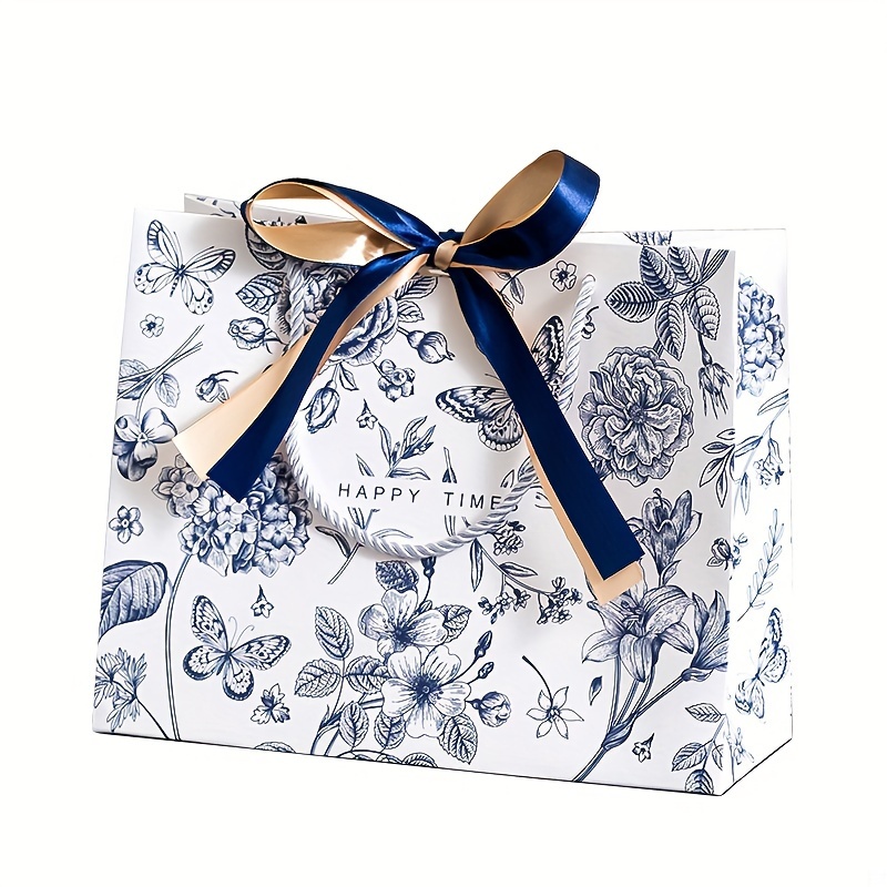 

Elegant Blue Ribbon Gift Bags: Perfect For Special Occasions - Paper Material