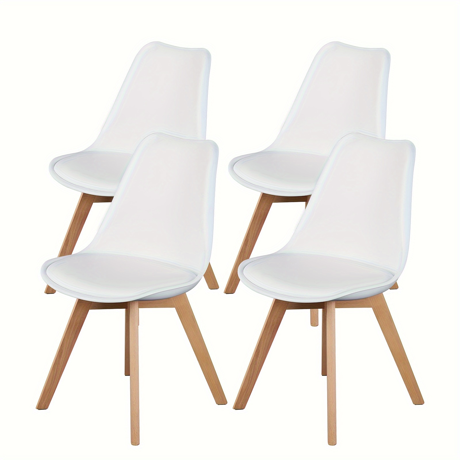 

Smug Dining Chairs Set Of 4, Modern Dining Chairs With Wood Legs, Pu Leather Cushion, Kitchen Chairs For Living Room Outdoor Lounge Bedroom, White