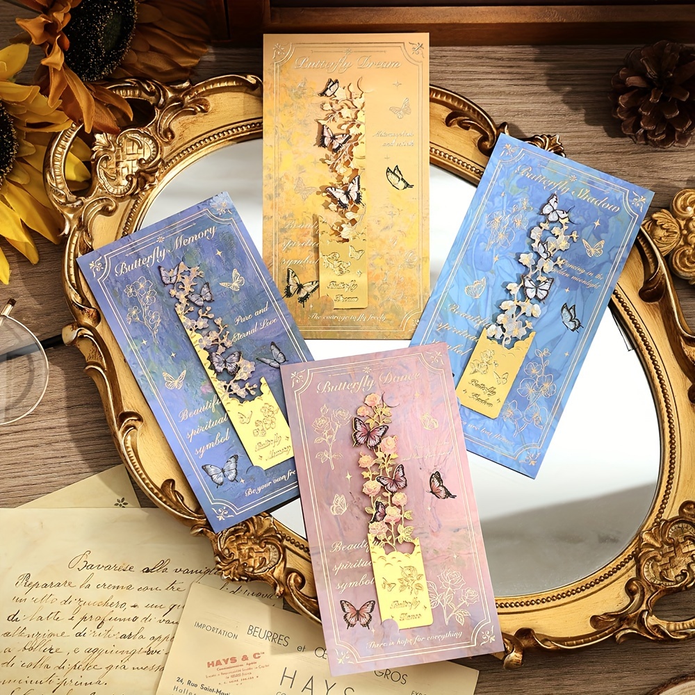 

4pcs Vintage Flower Golden Hollow Students Creative Gift Reading Tool Bookmark Stationery Supplies For Readers