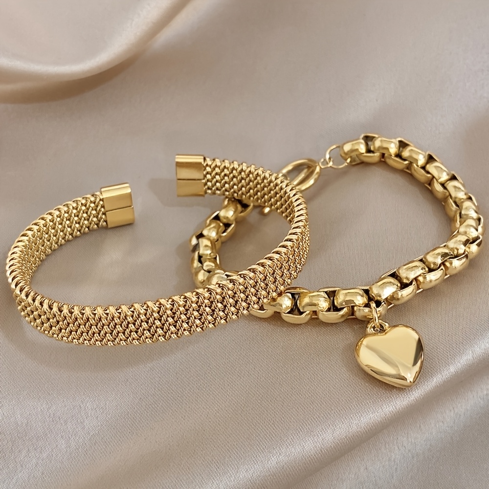 TEMU Juego de joyería vintage de 2 piezas bañadas en oro de 18k, diseño único, se puede usar en capas o por separado, y a , adecuado para uso diario,