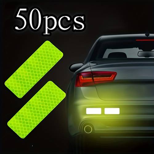 50pcs reflective stickers fluorescent and red suitable for pasting on cars trucks bicycles and motorcycles and suitable for prompts night reflective reminders which is to