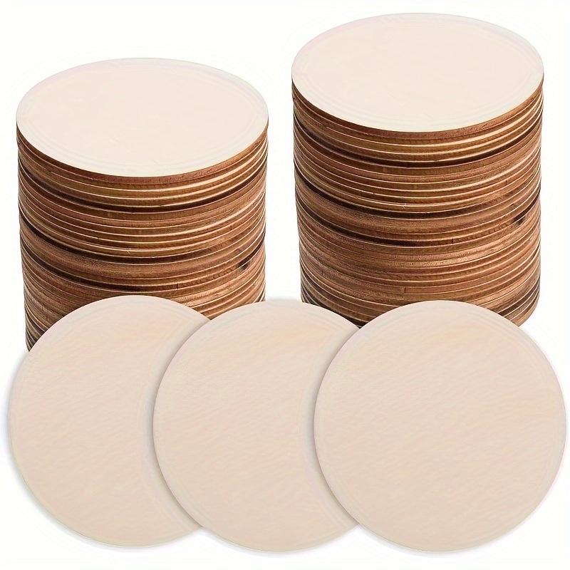 

50pcs 4-inch Unfinished Wooden Circles - Natural Plywood Slices, 1.5" For Diy Crafts, Painting, Carving, Coasters & Home Decor, Wood Crafts