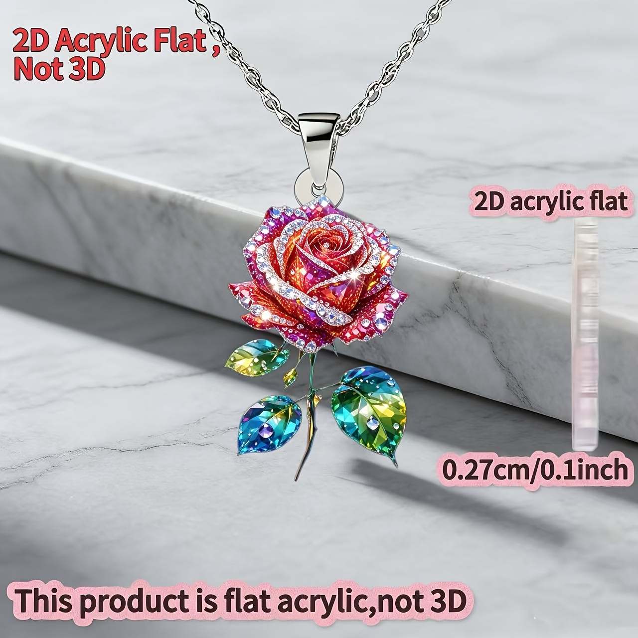 2D Flat Rose Flower Acrylic Women's Necklace