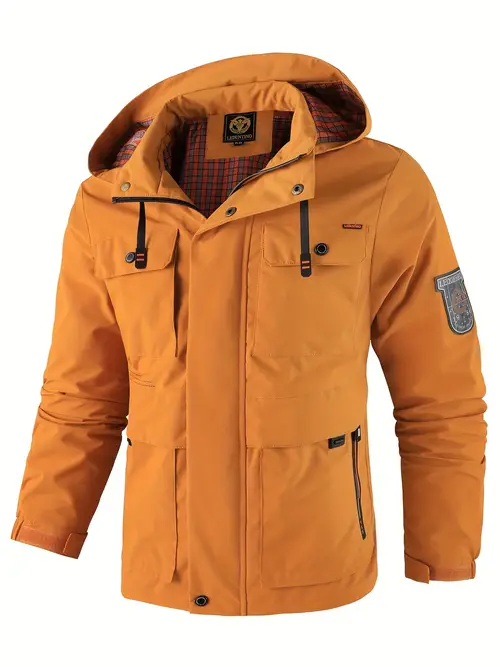 mens fashion new jacket mens spring autumn thin casual multi pocket outdoor windbreaker jacket jacket mens removable hat outdoor jacket male