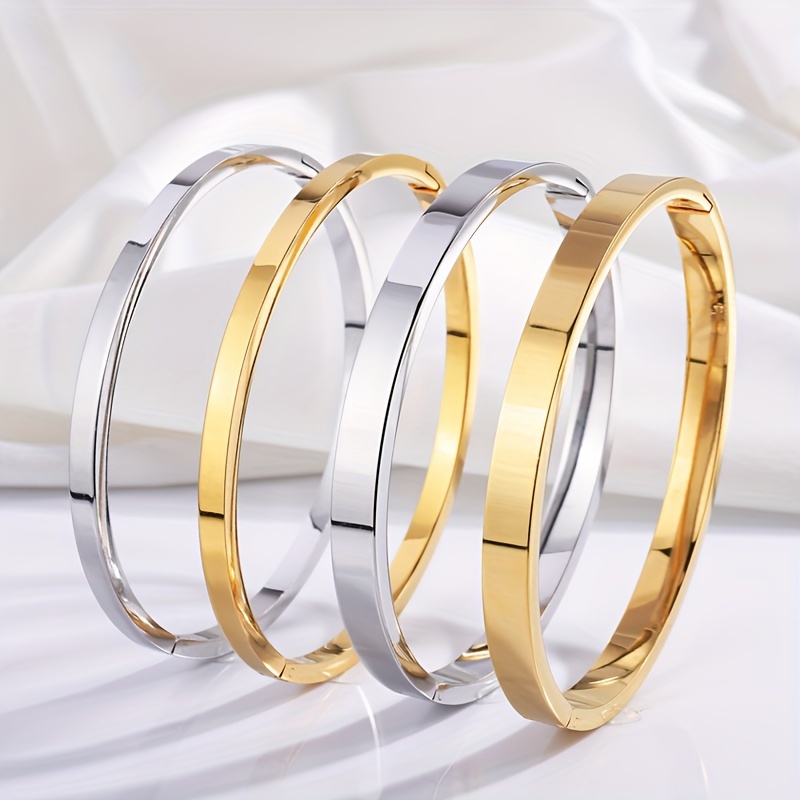 

4pcs Stainless Steel Polished Bracelets, Suitable For Daily Decoration, Suitable For Music Festival Party Banquet Travel Vacation Anniversary Birthday Gift