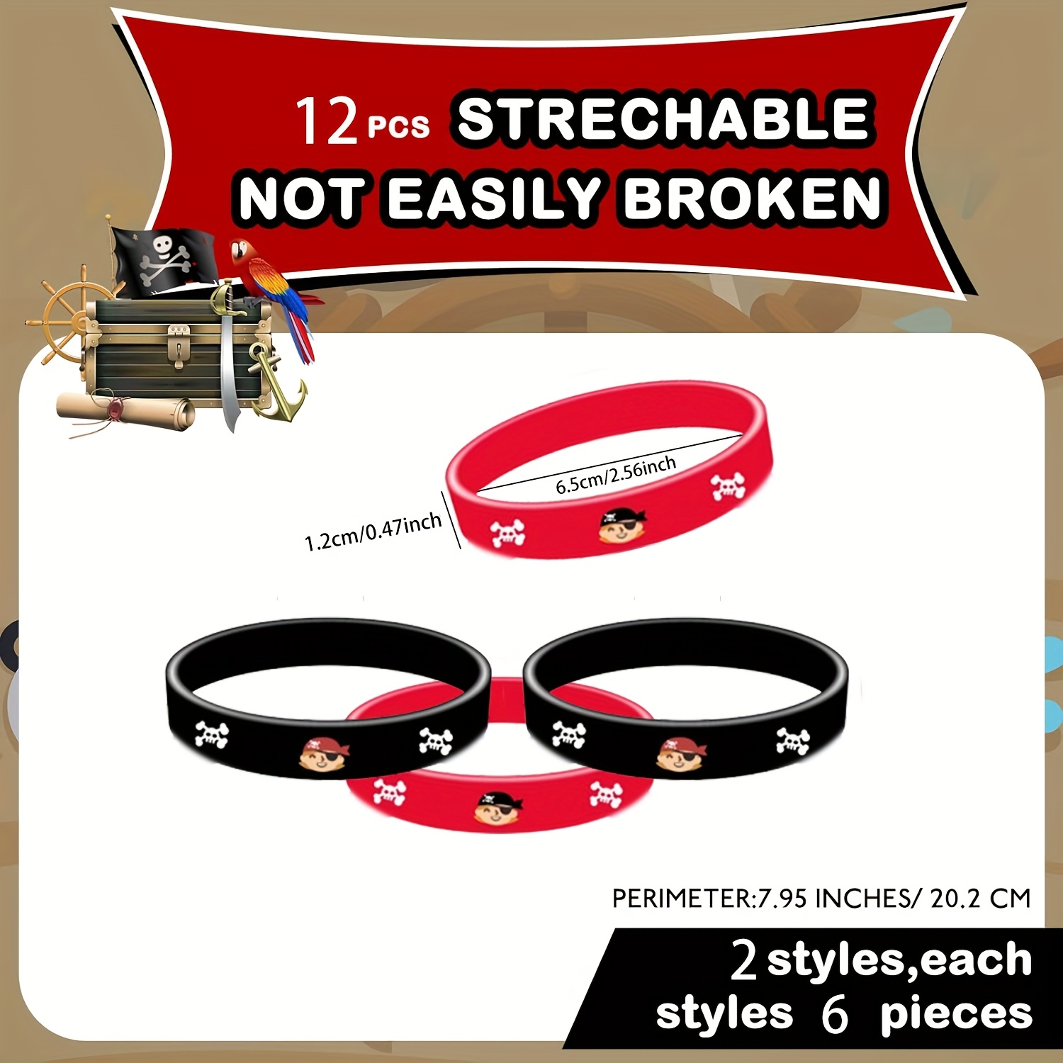 Gift For Her/him 12pcs Pirate Theme Wristbands, Pirate Party Theme Bracelets, Party Supplies Favors Accessories For Men And Women, Birthday Prizes, 2 Styles