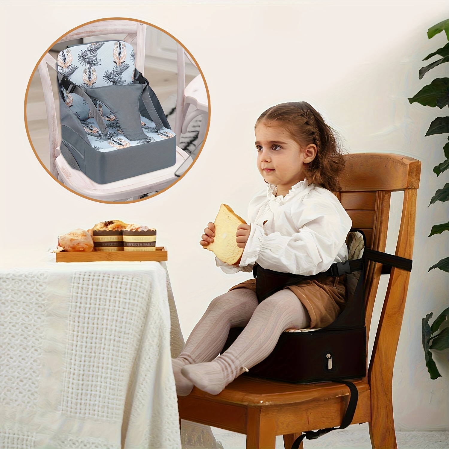 1pc Adjustable Height Seat Cushion with Belt-like Strap Portable  Foldable High Chair, No Soft Feeding Chair for, K - Main Image